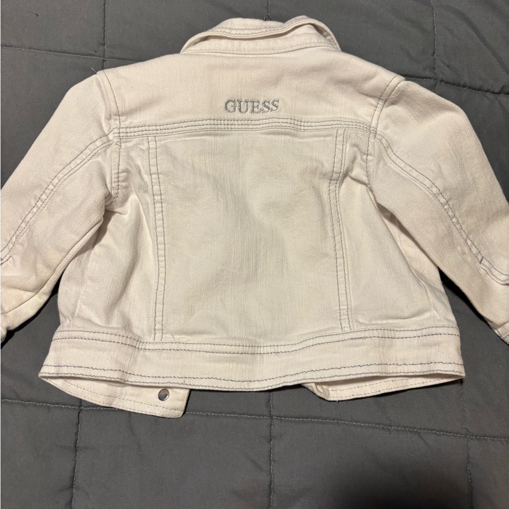 GUESS Kids Ivory Jean Jacket with Glittery Silver Details Size 12M - Picture 5 of 6